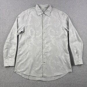 Etro Shirt Mens 44 Gray Paisley Jacquard Button Down Long Sleeve Made in Italy